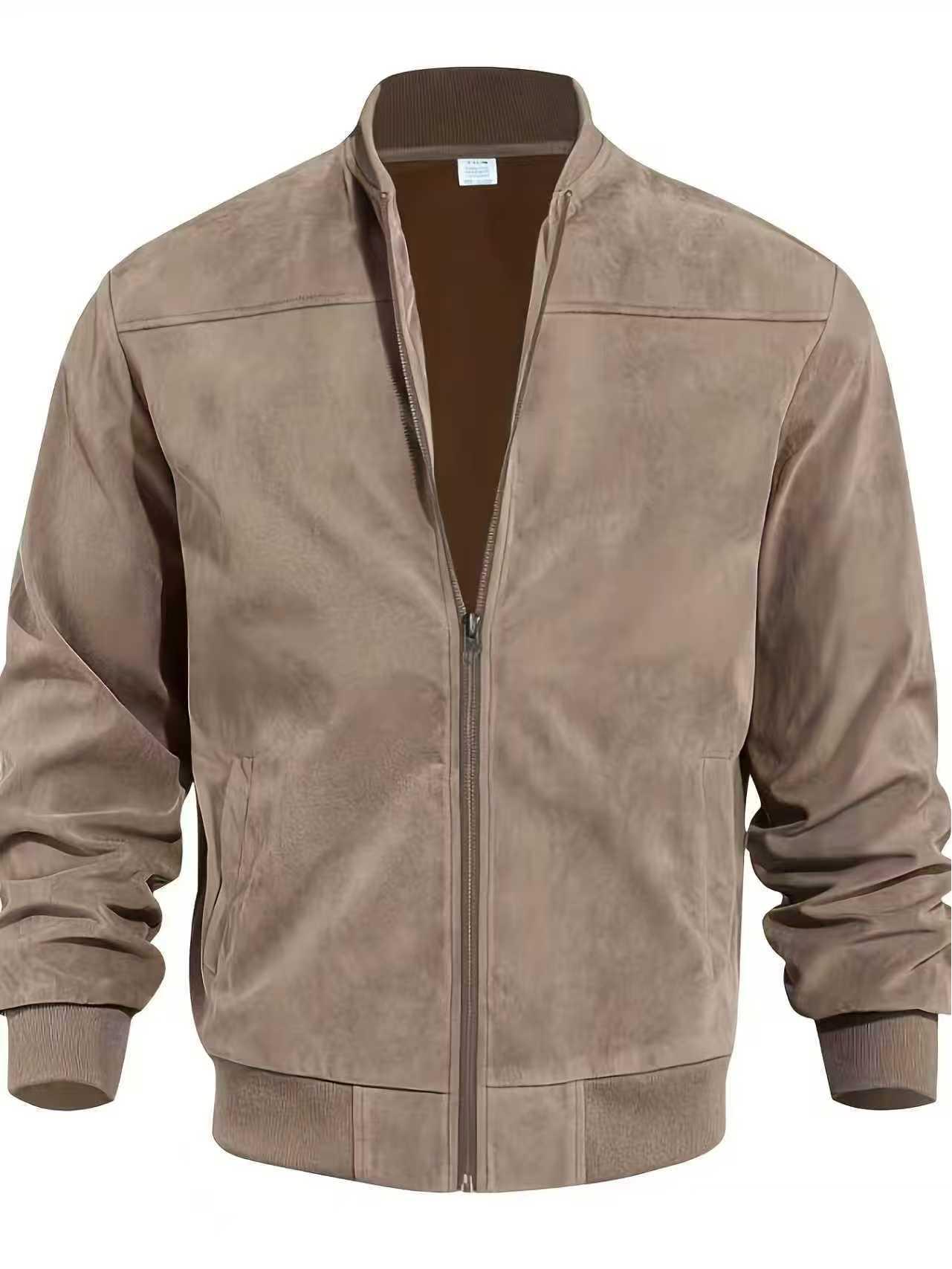 

Men s Suede Zip Jacket - Casual Retro Long Sleeve Cardigan Coat M хакі