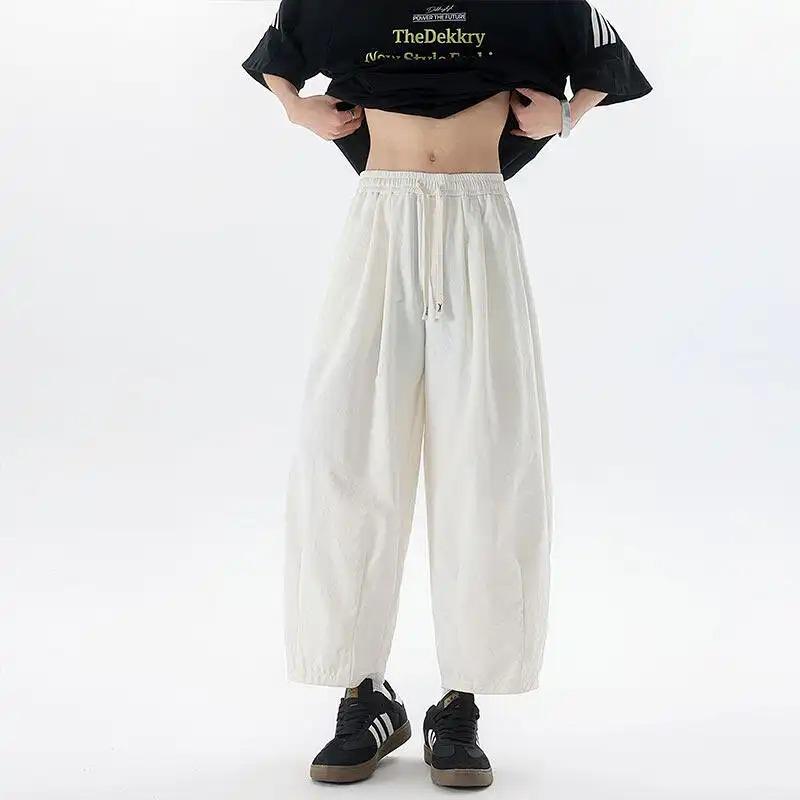 Mens Drawstring Waist Baggy Balloon Pants Casual Trousers L белый