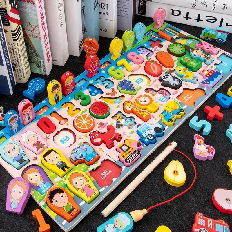 Toys Educational Puzzle Board for Montessori Learning Game Mathematical Counting Fishing Color Matching Toy for Children's Gift
