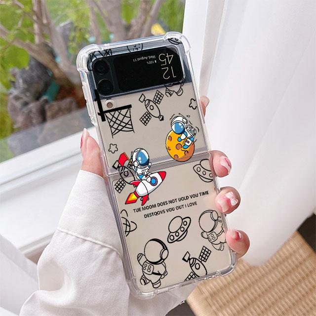 

Астронавты Космонавт Милый Роскошный Чехол Для Samsung Galaxy Z Flip 3 4 5G Funda Z Flip3 Прозрачный ПК Жесткий Ударопрочный Задний Телефон Coque Samsung Z Flip4 5G