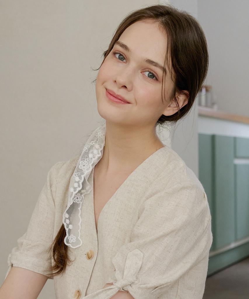 BIBYSEOB Linen Ribbon Tie Shirt Beige [T42]