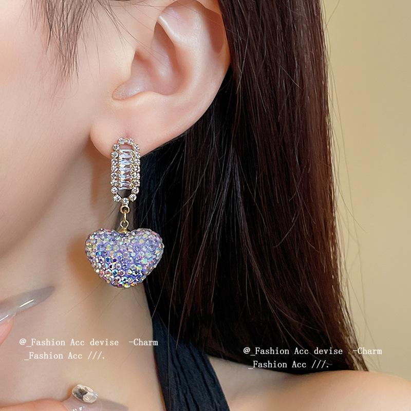 Silver Needle European and American Zircon Diamond-encrusted Love Earrings Sweet Fashion Temperament Earrings Mori High-end Earrings Women