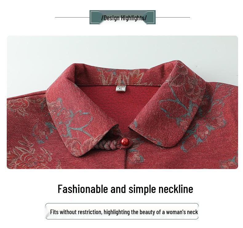 Spring & Autumn Floral Long-Sleeve Jacket for Middle-Aged & Elderly Women