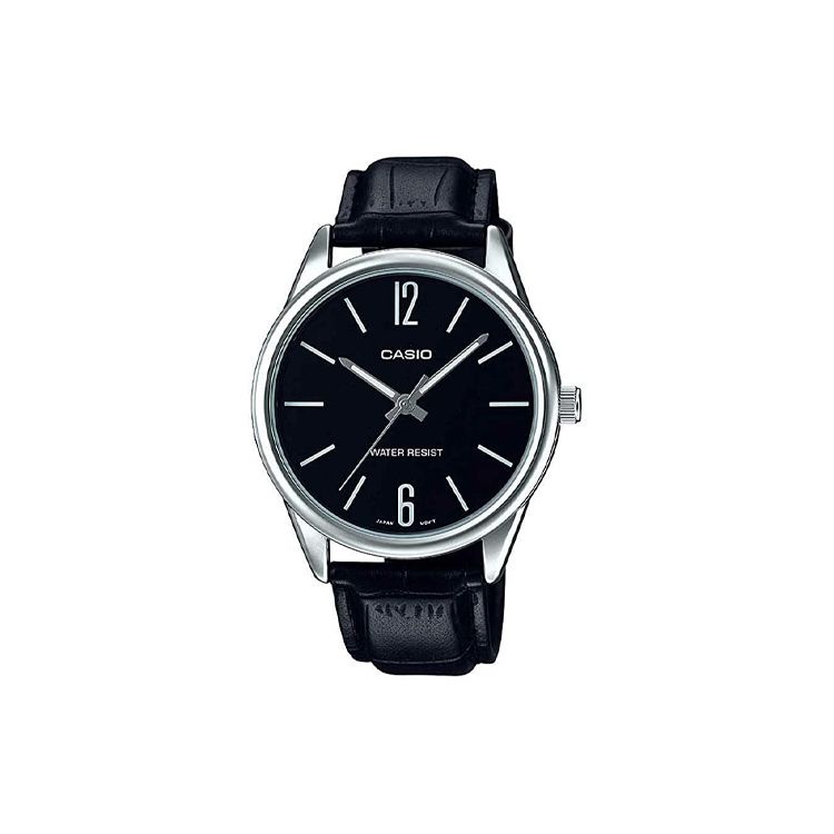 Casio Standard Series Retro Fashion Simple Luminous Pointer Large Dial Quartz Movement Leather Strap Watch Men watches Black MTP-V005L-1BUDF Black Dial