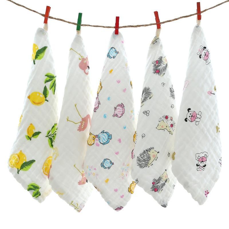 Random 5pcs Muslin 6 Layers Cotton Soft Baby Towels Baby Face Towel Handkerchief Bathing Feeding Face Washcloth Wipe Burp Cloth