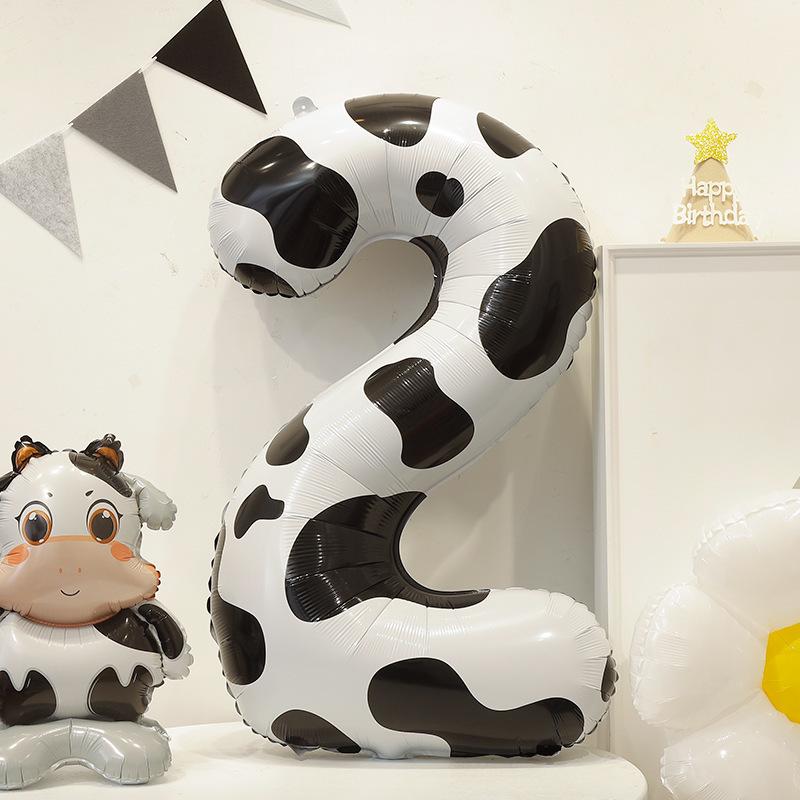 Cow Print Balloon Birthday Decorations Supplies 1pc 40 Inch Digital Balloon COW Theme Number Balloons for Birthday Party Farm Barn Decor