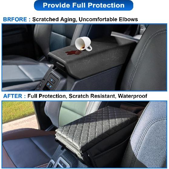 Center Console Armrest Cover for Ford Bronco Accessories 2021 2022 2023 2024 2/4-Door with Leather Side Pockets Interior Accessories Prevent