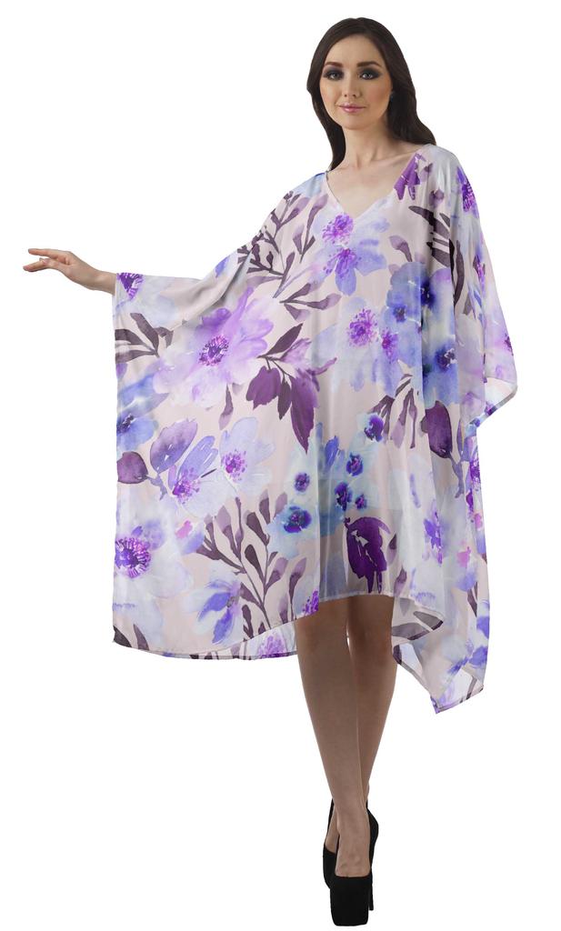 Moomaya Georgette Short Caftan Midi Dress Beach Swimwear Cover up Womens