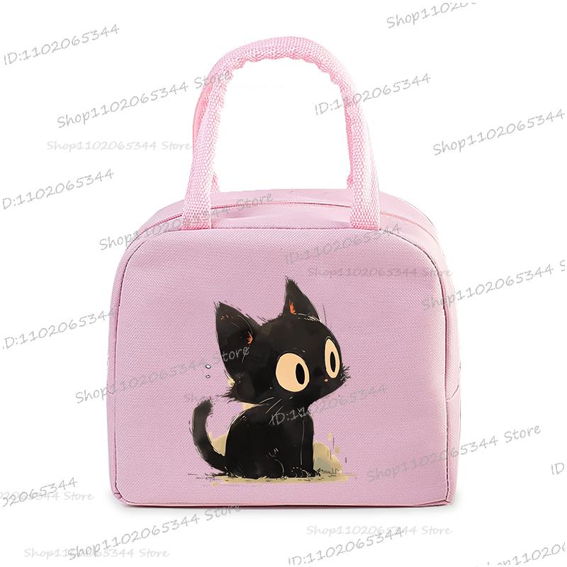 Anime Comic Cat Print Lunch Bag Women And Kids Funny Kitten Graphics Bento Thermal Handbags Thickened Insulation Lunch Box Bag