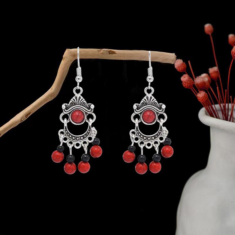 Ethnic Miao Silver Leaf Tassel Dangle Earrings - 2025 Style