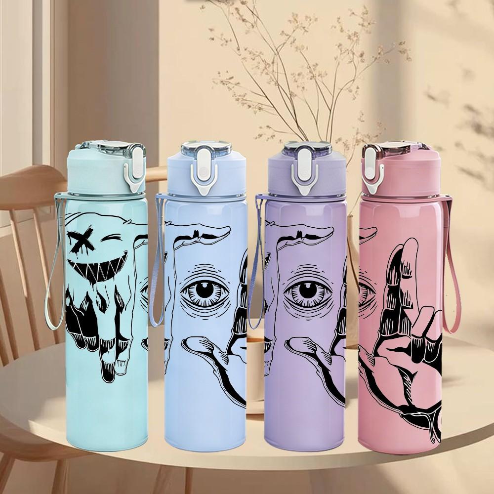1PC Artistic Eye Graffiti Street Art Print 750ml Color Plastic Sports Water Bottle Leakproof Flip Straw Lid Suitable for Sports Office Home Use