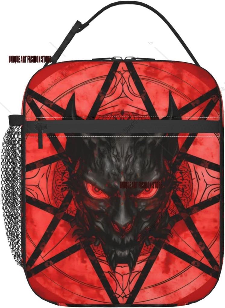 Red Satan Satanic Pentagram Lunch Bag Reusable Portable Lunch Box for Men Women Insulated Lunch Tote Bag for Picnic Office