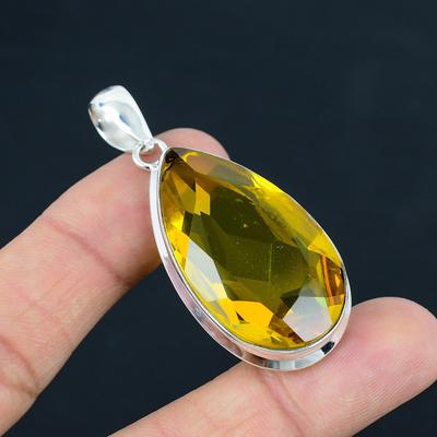 Μενταγιόν με πολύτιμους λίθους Citrine με φυσική όψη, ασήμι 925, μενταγιόν κοσμήματα, χειροποίητο ασημένιο μενταγιόν για δώρο, δώρο Πάσχα