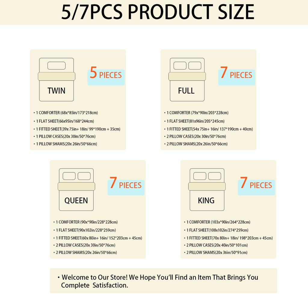 5-Pc/7-Pcs Comforter Set -  Queen Bed In A Bag With Comforters, Sheets, Pillowcases Queen King Full Twin