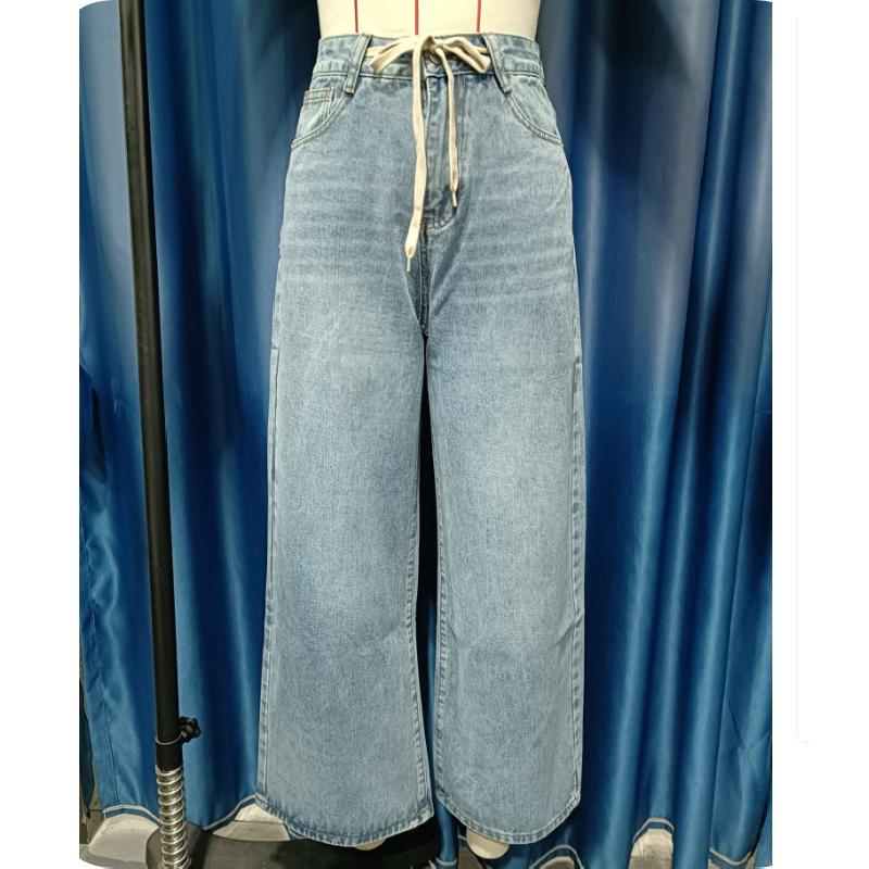 European And American Cross-Border Trade Commuter Versatile Retro Blue Washed High-Waisted Straight-Leg Jeans Floor-Length JEANS Classic