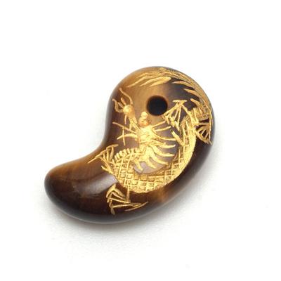 Tiger Eye Dragon God Magatama Gold Engraved Power Stone Amulet 30mm Grain Sold