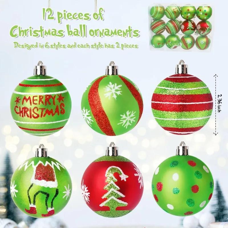 Pack of 12 Christmas Decorations Hand-painted Electroplated Plastic Christmas Ball Christmas Tree Pendant Holiday Decorations