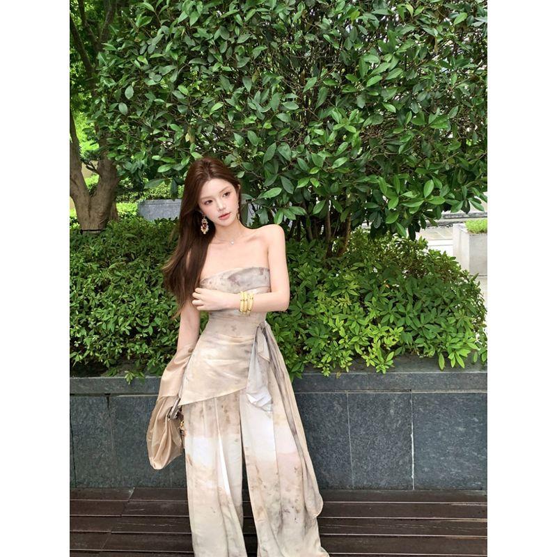 Kumikumi Long Sleeves Cardigan Underwear Bandeau Vest Women's Autumn High Waist Slim Looking All-Matching Casual Trousers Three-Piece Set