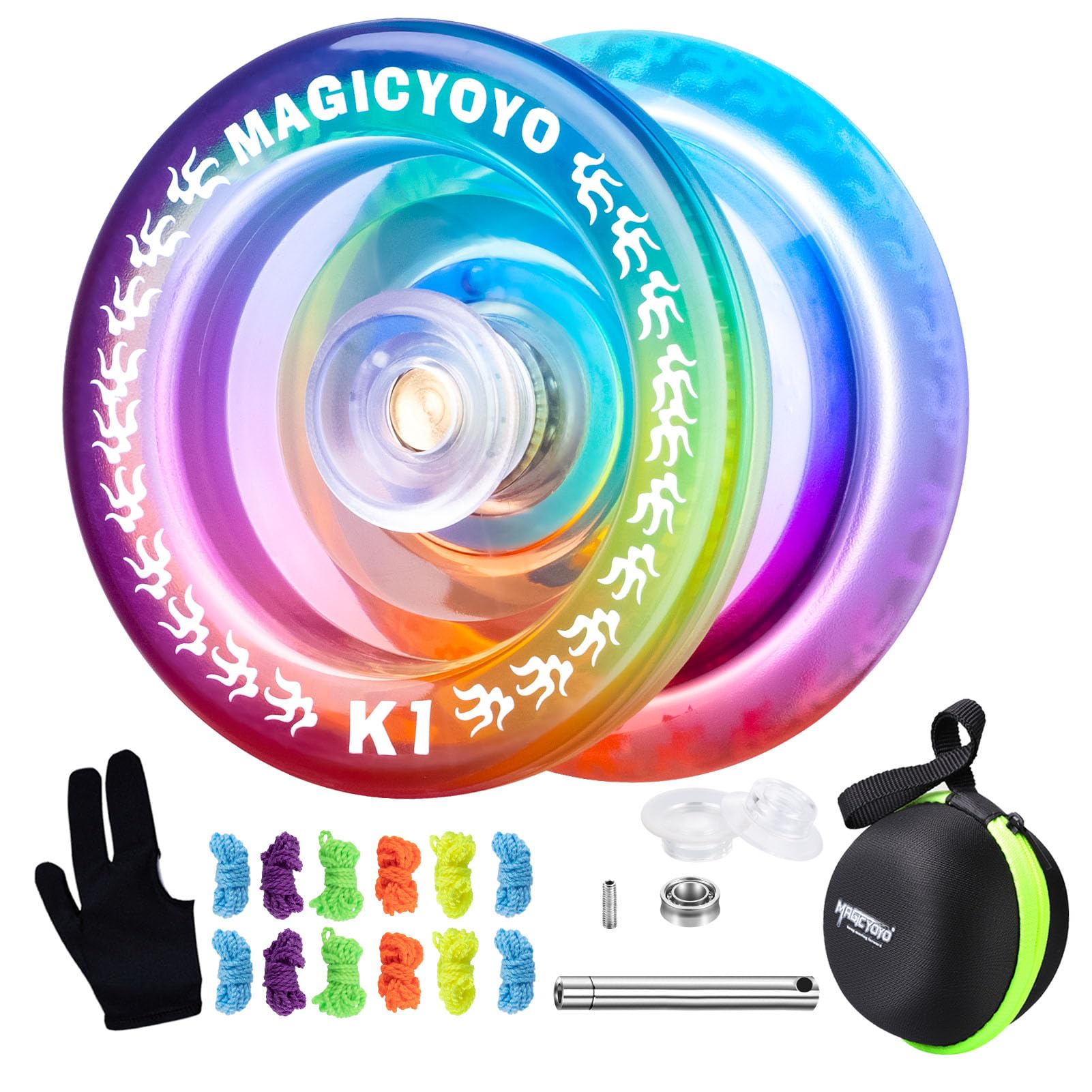 MAGICYOYO Responsive YoYo for with Storage Bag 12 Strings and Glove Gift Set K1-Plus Kids/Beginners, Yo-Yo + Yo-Yo Yo-Yo (Blue, Pink, Yellow)