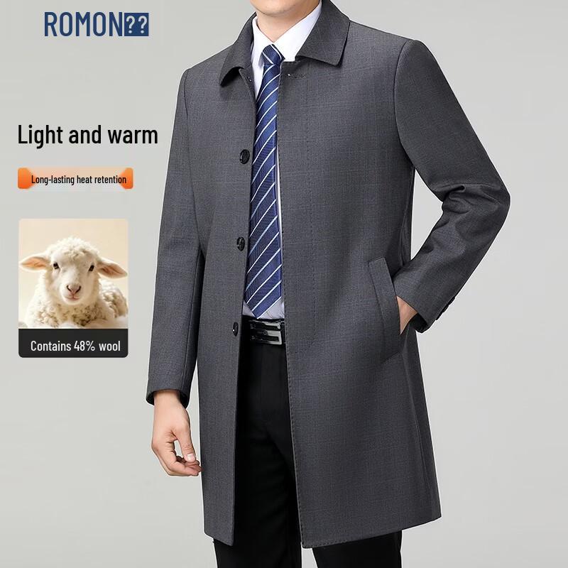 ROMON Men's Mid-Length Business Casual Trench Coat