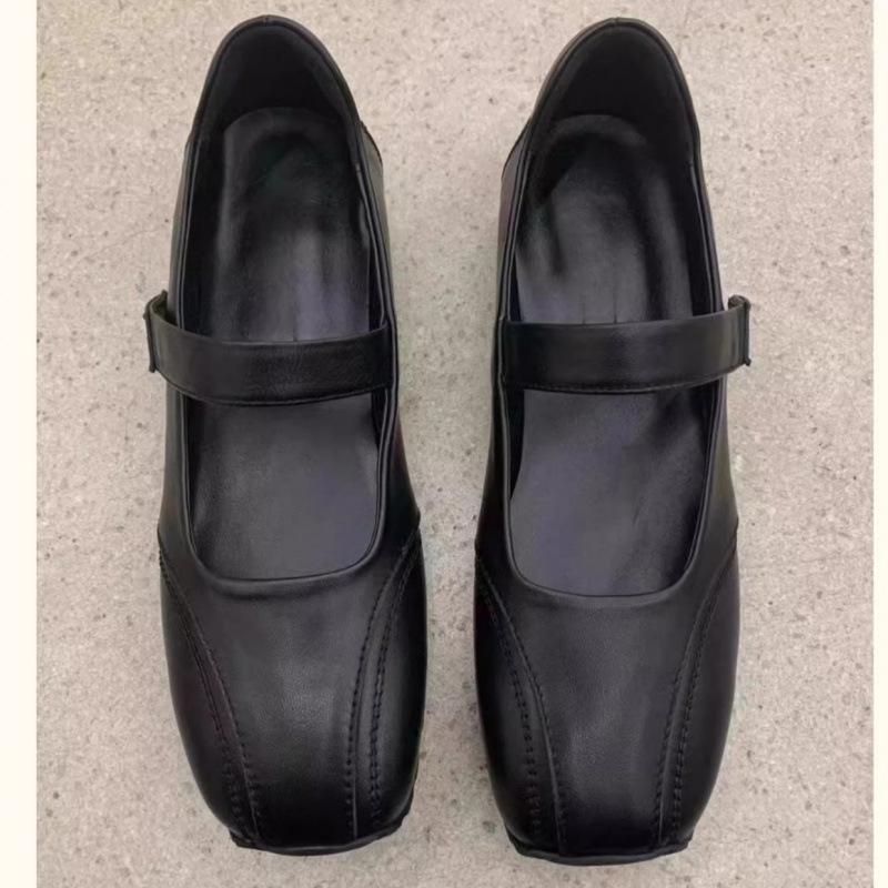 

Shoes square head Velcro casual function Mary Jane single shoes women s ballet shoes spring 40 чёрный