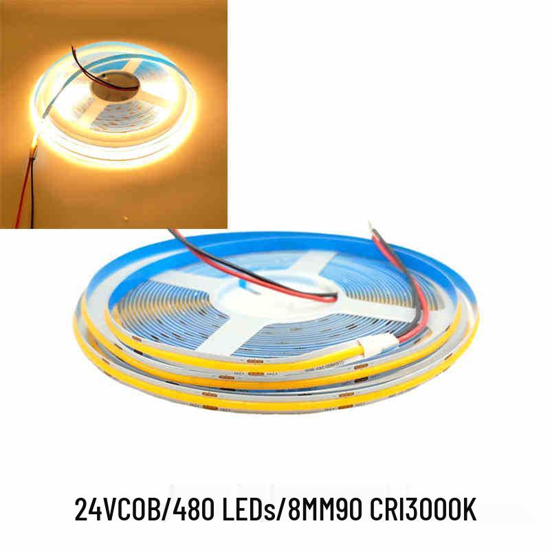 COB Self-Adhesive LED Light Strip: Flexible 5V/12V/24V, Low Voltage, Three-Color for Home, Ceiling, Cabinet, and Mall Decor