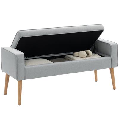 Storage Bench with Hinged Lid and Wooden Legs for Bedroom Living Room Entrance 120x45x54 Cm Light Gray