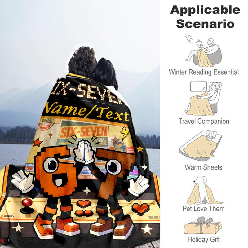 1PC Custom Name "Six-Seven Arcade Fun" Outdooor Flannel Blankets Throw Blanket All-Season Throw Gift Bedspread for Couch, Bed, Camping Holiday Birthda