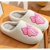 Women's Lovely Pretty Bow Flowers Slippers Men Cartoon Soft Warm Sandals Females Cute Plush Flat Slides For Autumn Winter