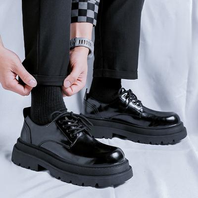 2024 Korean Version Ins Round Head Leather Shoes Niche Muffin Derby Shoes British Casual Versatile Trendy Shoes 58862-R
