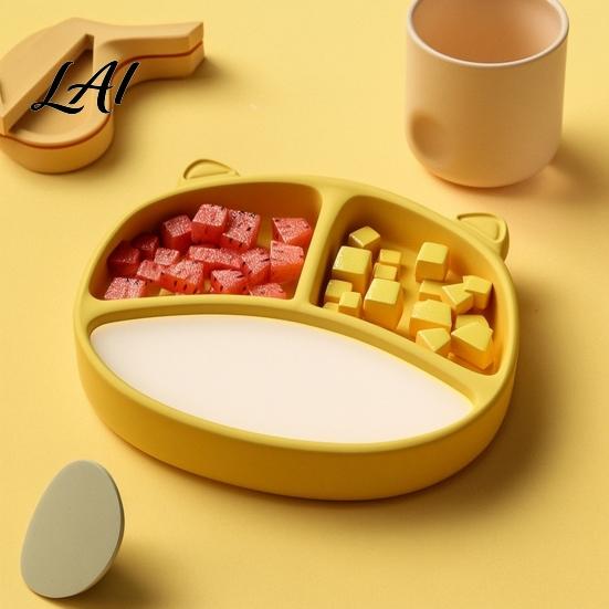 Divided Toddler Dishes Silicone Suction Plate for Toddlers Cute Bear Shape Unbreakable Baby Led Weaning Essentials Bowl Non Slip Feeding Tray