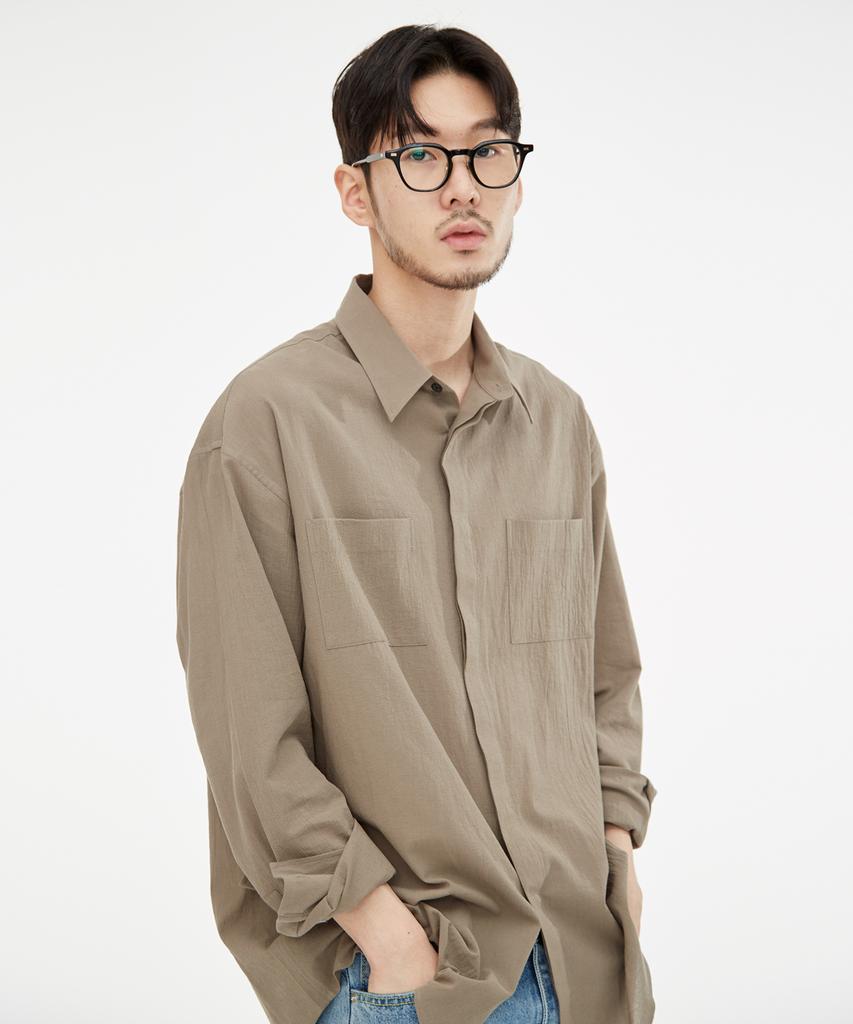 GIFTORIGINAL (Unisex) Soft Hidden Button Shirt Beige