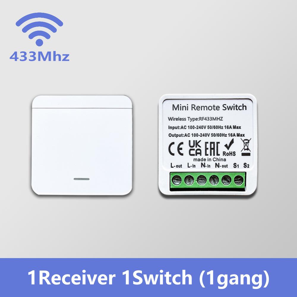 433MHz RF Wireless Relay Switch Receiver Smart Home 1/2/3 Gang Remote Control Wall Panel Module with 2-Way Control Function