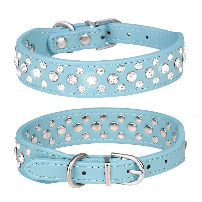 Halsbanden voor kleine honden, huisdierhalsbanden, PU-halsbanden met strass voor katten en honden, verstelbaar om te voorkomen dat huisdieren verdwalen