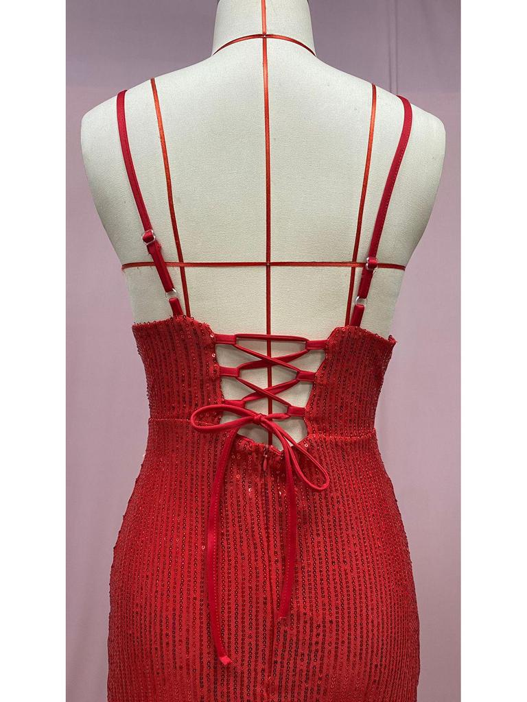 2025 European & American Women's Sexy Sequined Backless Dress with Slit