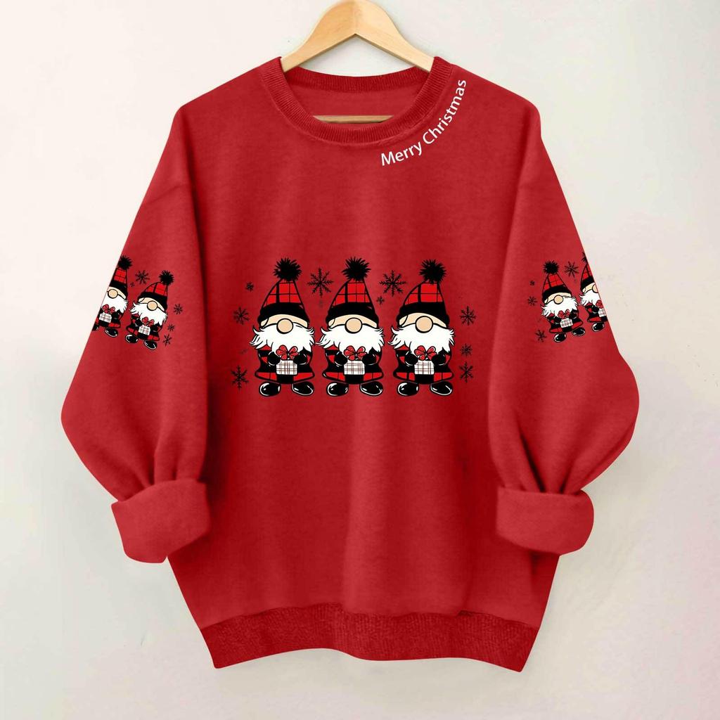 Ladies' Casual And Fashionable Round Neck Top With Christmas Print Hooded T-shirt Long Sleeved Sweatshirt