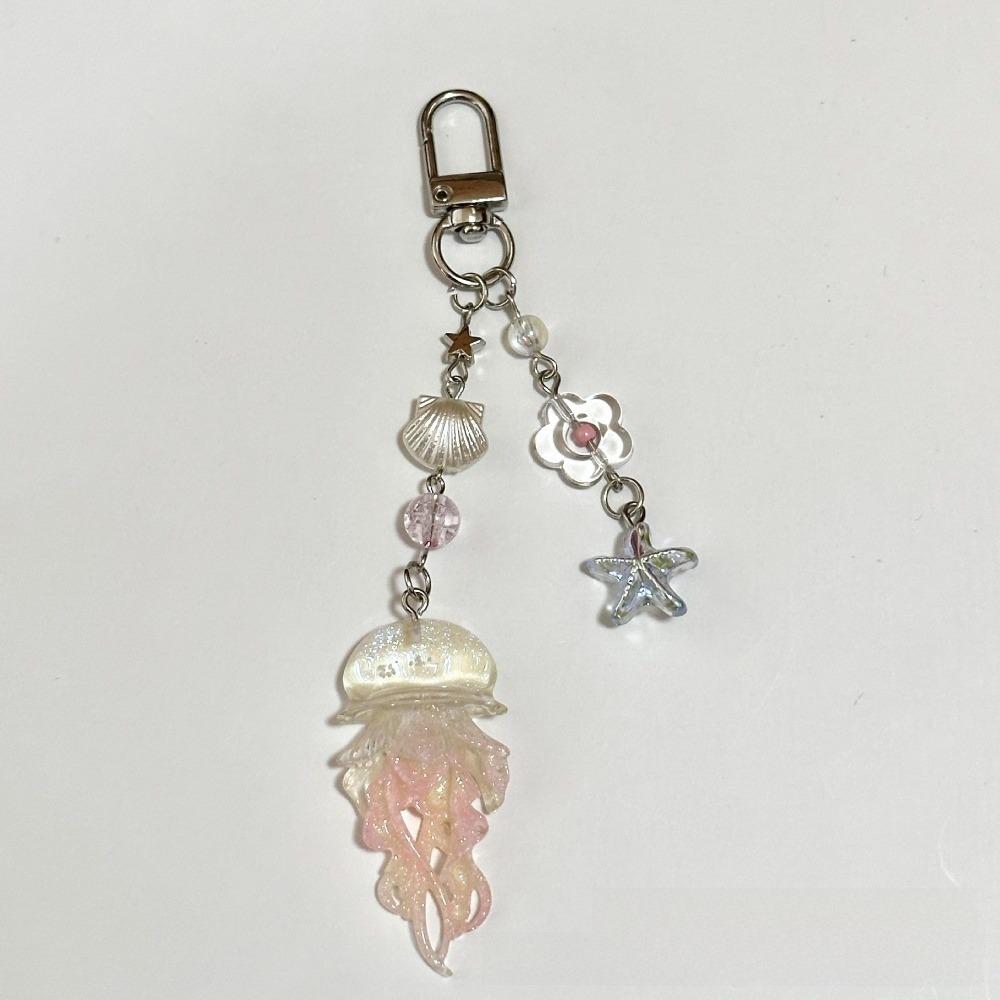Ocean Theme Jellyfish Pendant Keychain Starfish Seashell Cellphone Lanyard Camera