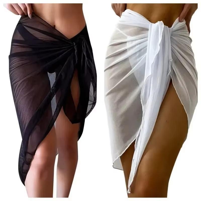 Letnia Sukienka Plażowa Kopertowa Przezroczysta Kopertówka Węzeł w Talii Strój Kąpielowy Cover Up Spódnica Bikini Kopertówki Szalik Stroje Kąpielowe Cover Ups Kobiety Szale do Bikini