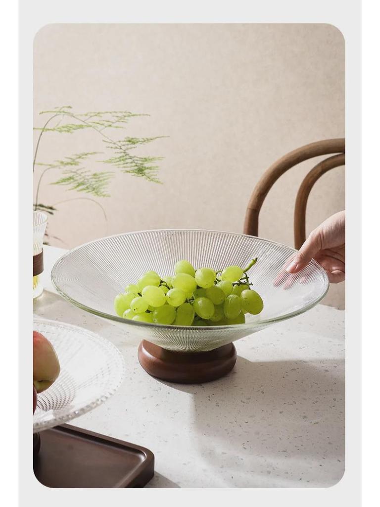 Happy Tao Luxury Glass & Wood Dessert Plate - Ideal for Fruit, Snacks, and Candy