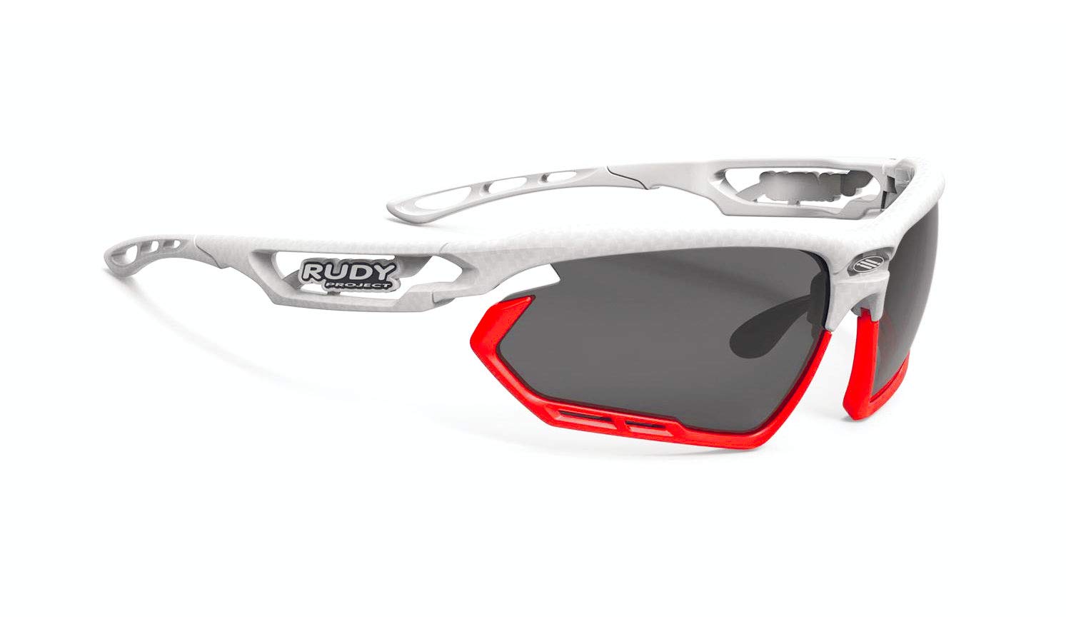 Rudy Project Fotonyk Sport White Carbon Black Fluo Sunglasses, Frame/Smoke Lens/Red Bumper, SP451021-0001