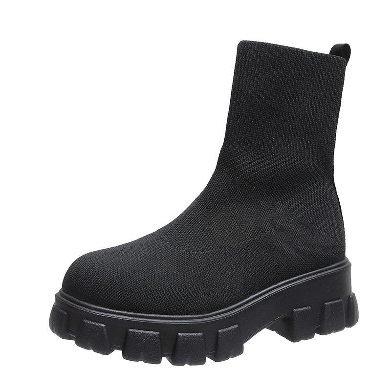 Women's 2024 Autumn/Winter Cross-Border Knit Sports Ankle Boots - Large Size Slip-On Sock Shoes