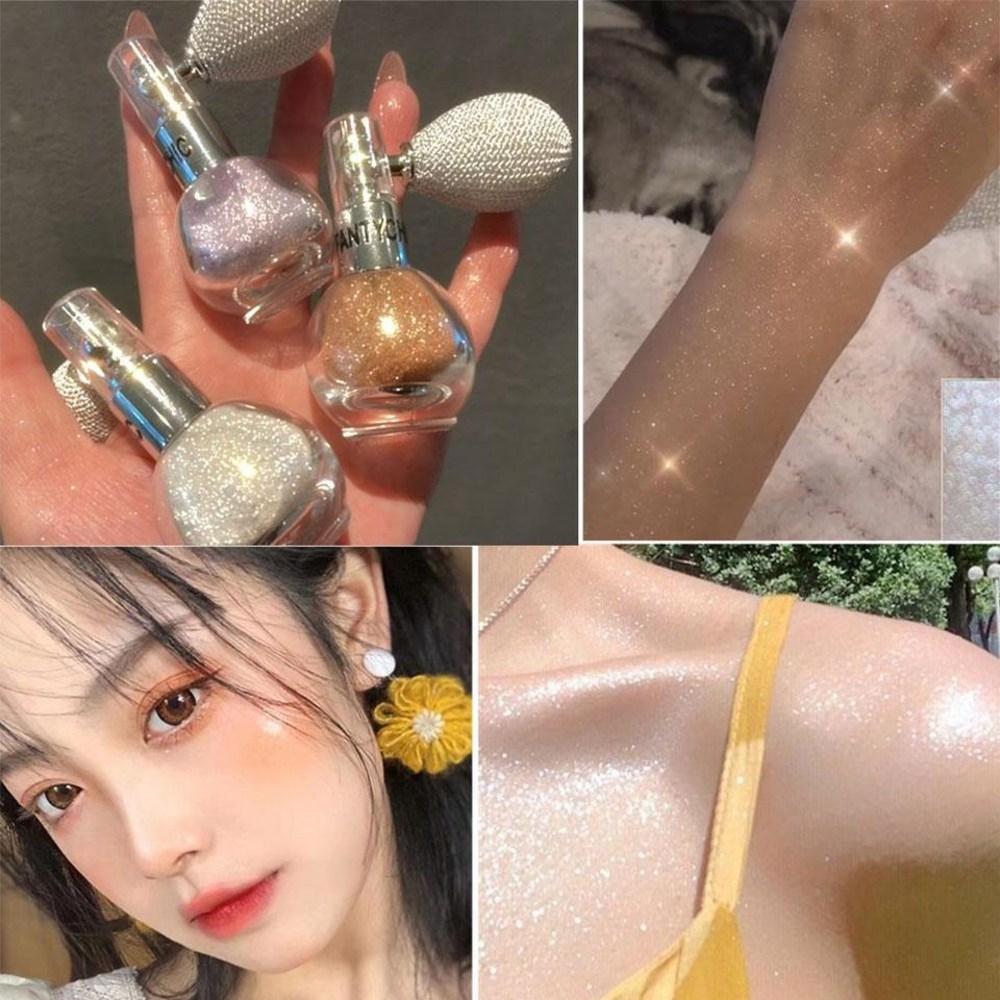 Glitter Highlighter Pearl Powder Highlight Spray Diamond High Gloss Airbag Perfume Sparkling Light Face Body Makeup Cosmetics, 2) Gilded Gold