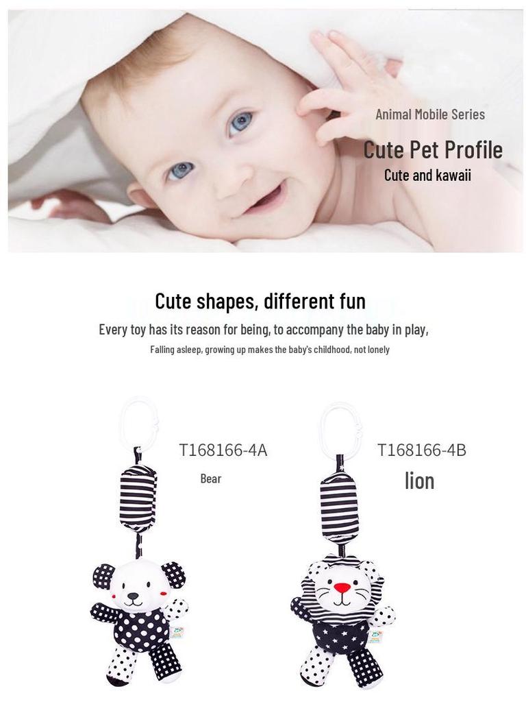 Happy Monkey Baby Crib Rattle: Black & White Cartoon Animal Wind Chime for Early Education