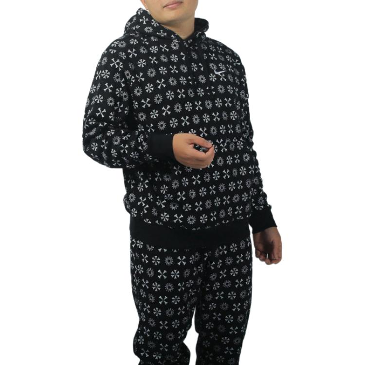 Nike Sudadera con capucha y bolsillo de color liso con estampado de logotipo integral para hombre Sudaderas Negras FJ1635-011