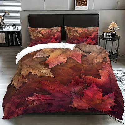 Home Textiles Maple Leaf Three-Piece Leaf Digital Printing Polyester Quilt Cover Bedding