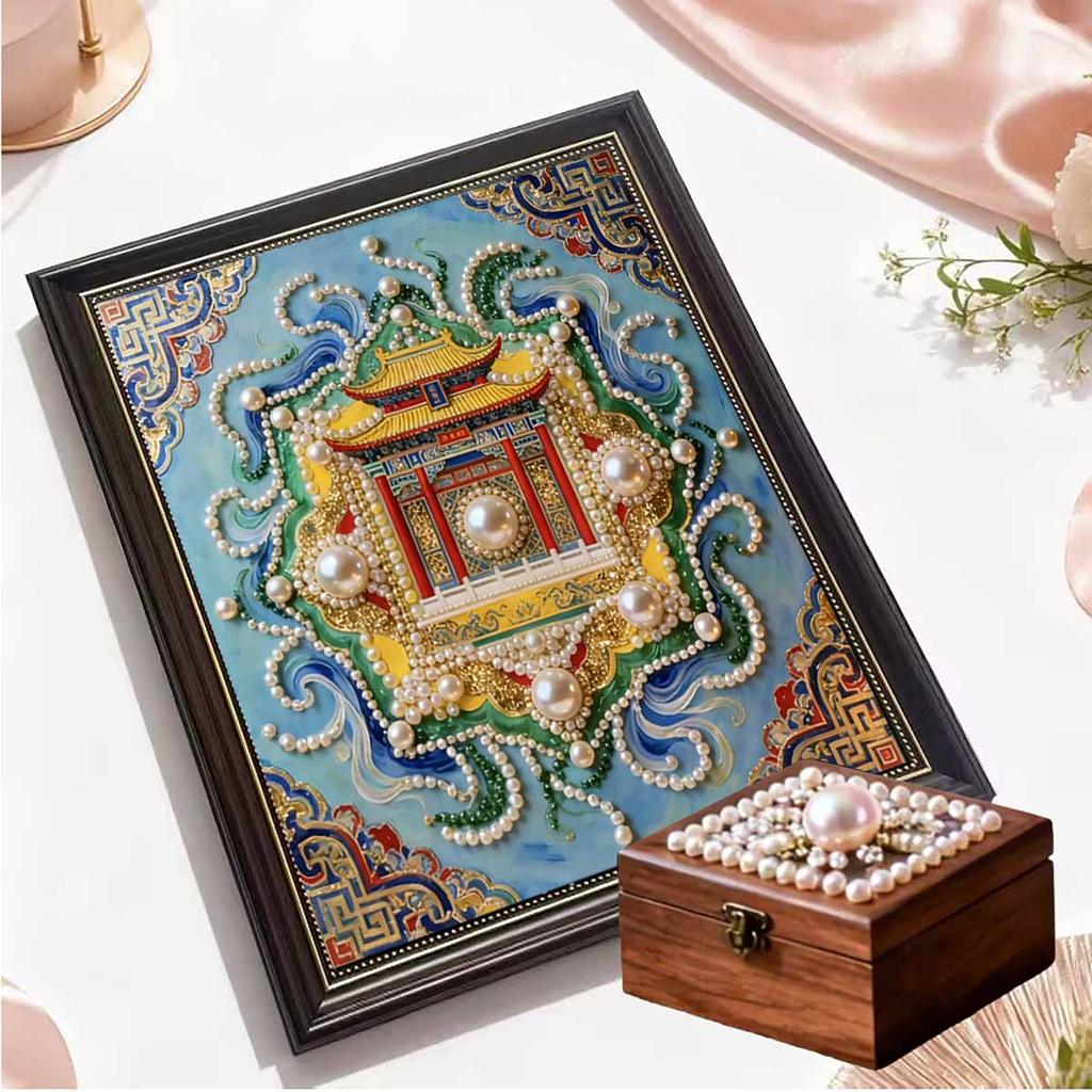Crystal Pearl Painting 5D DIY Frame Decoration Painting Temple Home Wall Decoration Transparent Pearl Gemstone Painting Picture Art Crafts