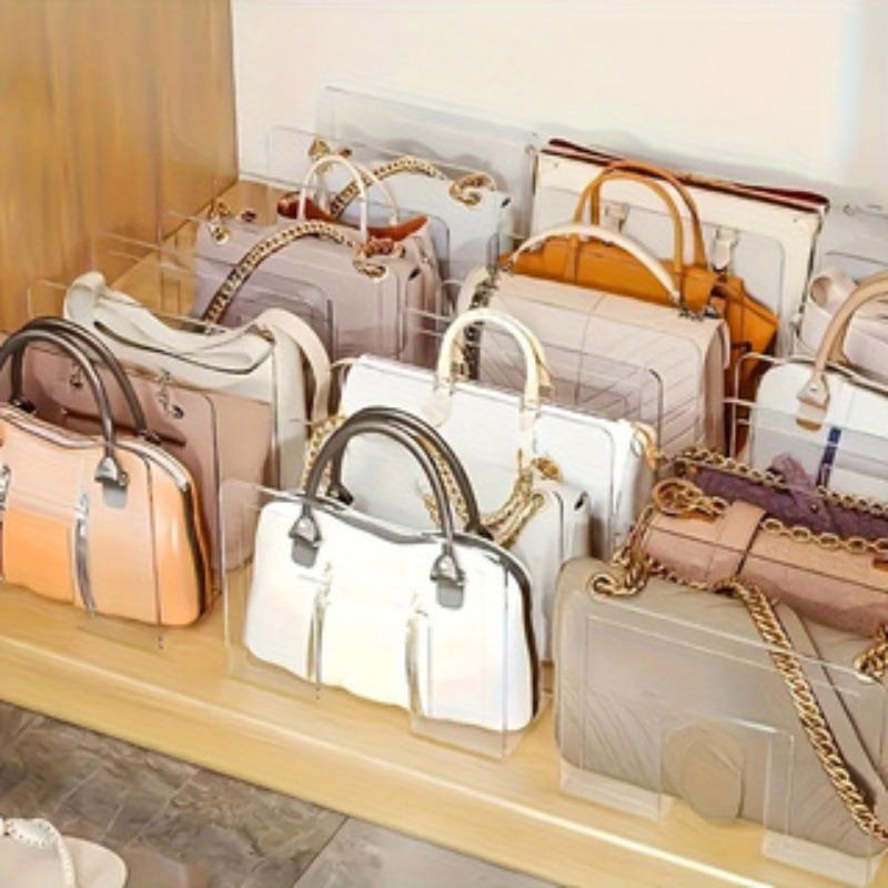 2pcs Clear Acrylic Purse Organizer, 4-Compartment Hanging Handbag Storage Rack, Closet Bag Divider Shelf for Tote, Clutch