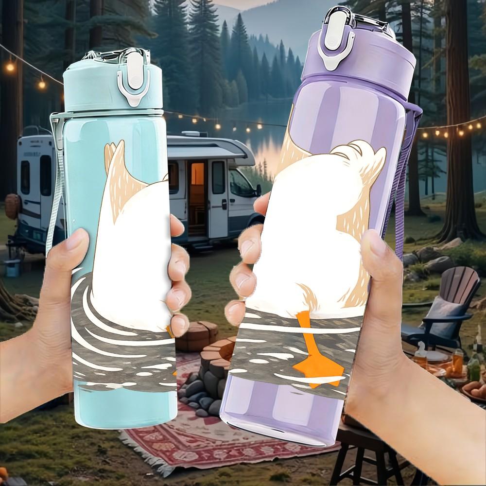 1PC Swan Bird Water Scene Art Print 750ml Color Plastic Sports Water Bottle Leakproof Flip Straw Lid Suitable for Sports Office Home Use