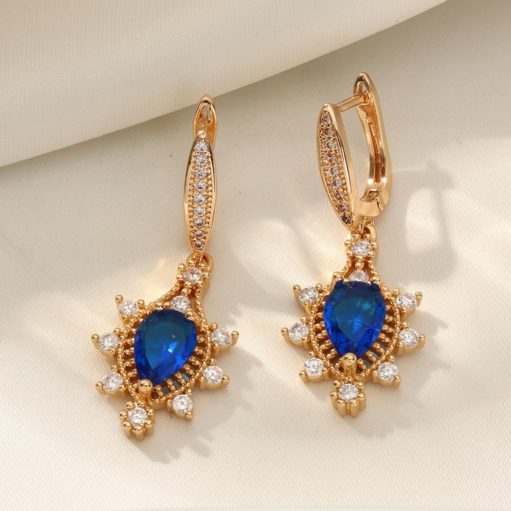 

Blue Zirconia Dangle Earrings for Women 2025 New Fashion Golden Geometric Earring Wedding Party Jewelry Accessories синий