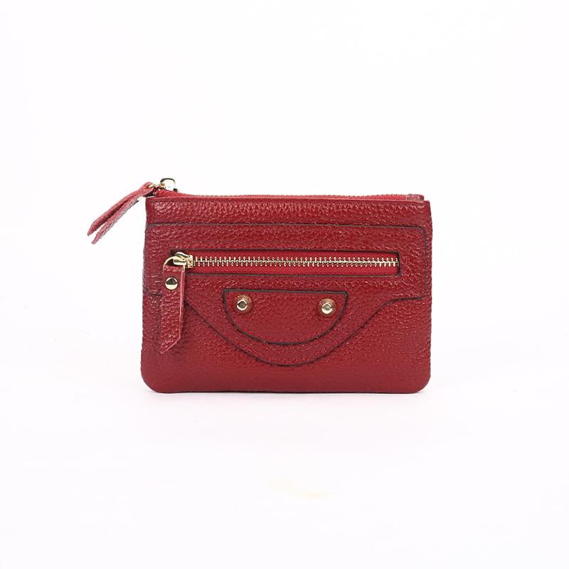 Women's Genuine Leather Mini Coin Purse with Key Ring - Motorcycle Style and Top Cowhide Zipper Wallet